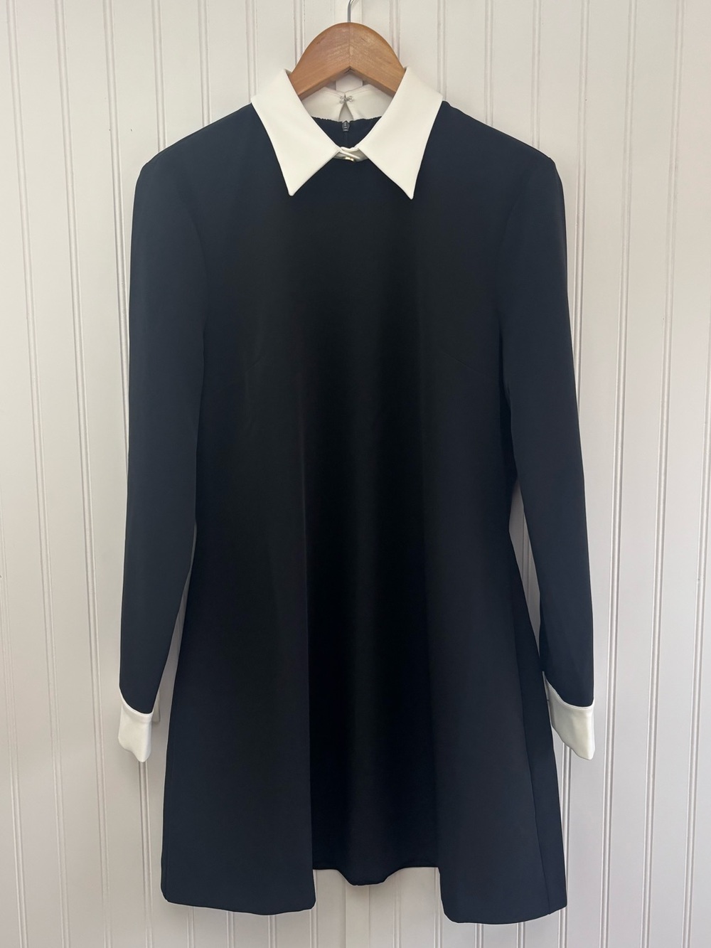 French Connection Echo Long Sleeve Collared Mini Dress Black White Size 10 - Picture 3 of 14